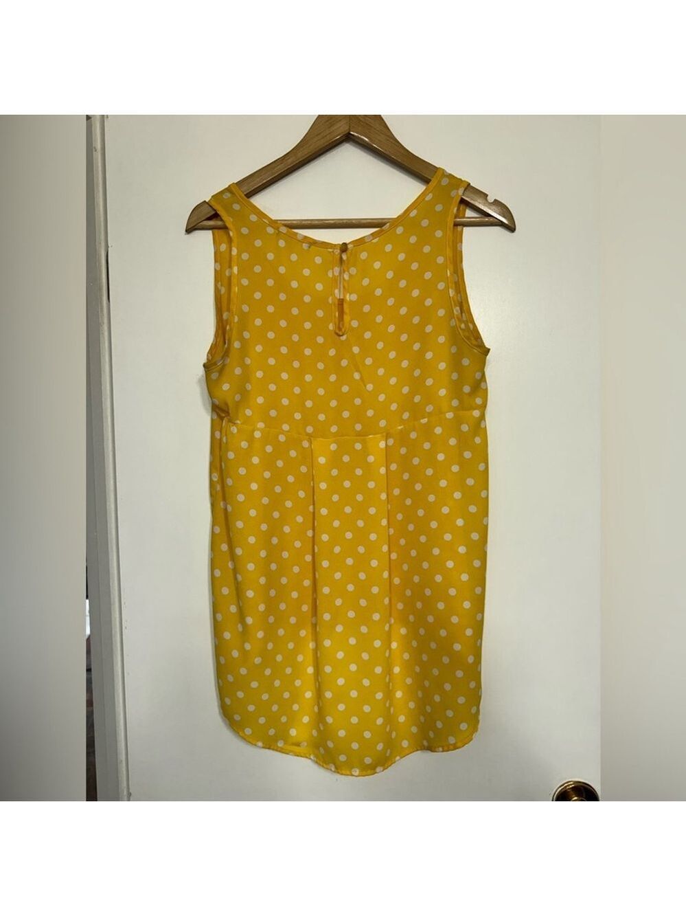 Pleione Yellow White Polka Dot Tank Top Women’s Small High Low Hem Preppy Retro - Picture 5 of 12